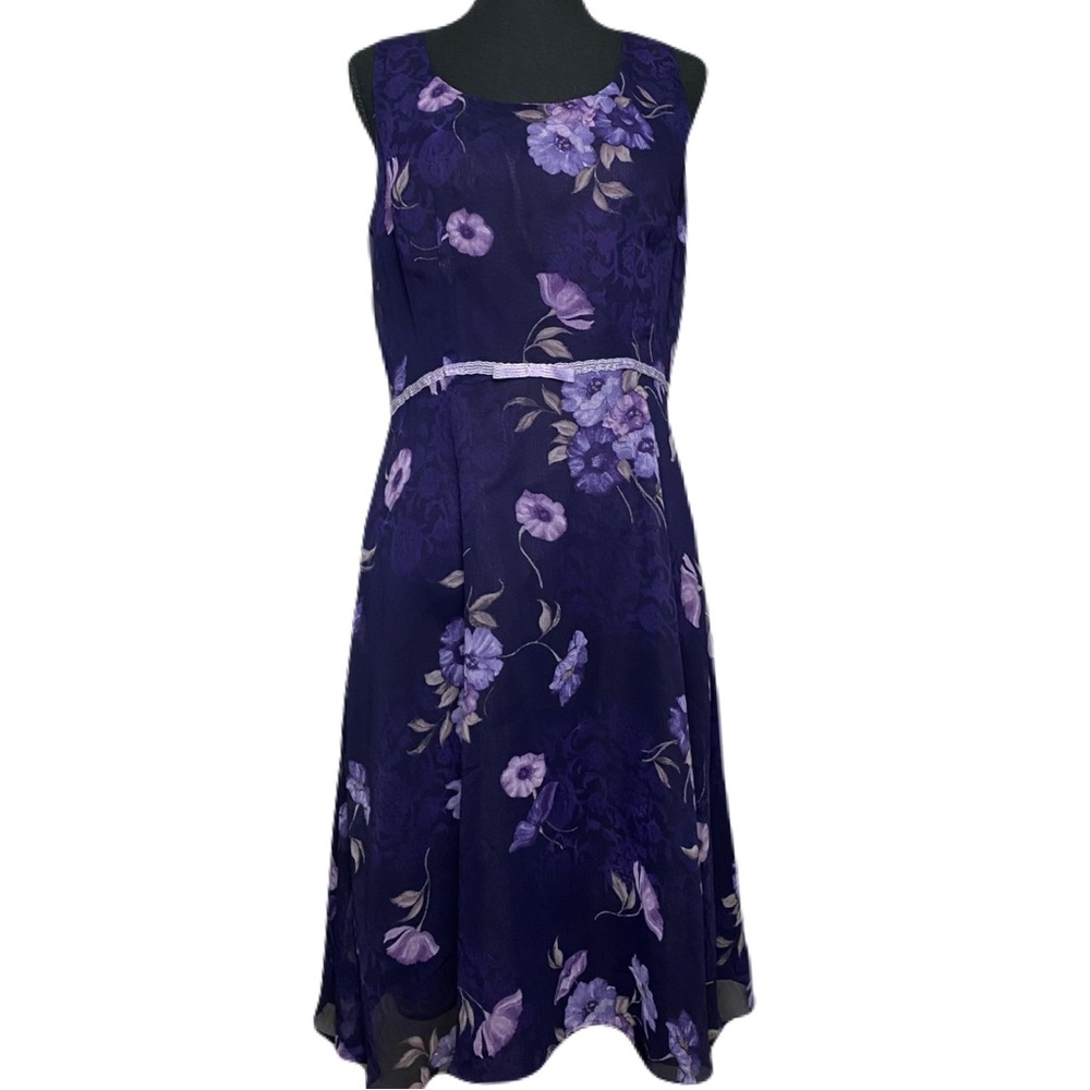 Vintage‎ 90s K Studio Floral Grunge Dress Dark Purple Sheer Empire Waist Size 10